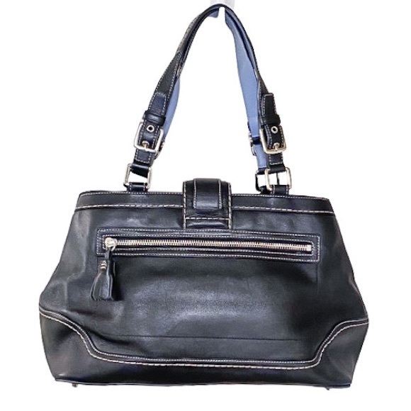 Coach F11345 Hampton Striped Black Leather Satchel - Picture 2 of 7